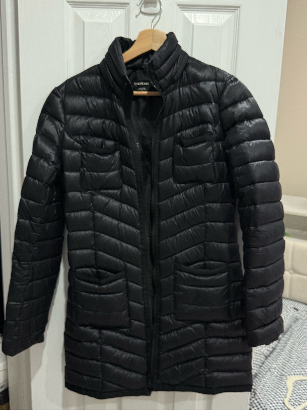 bebe Black Quilted Long Puffer Jacket
